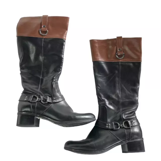 Bandolino Boots Womens 8 Cabalina Black Two Tone Colorblock Round Toe Shoes