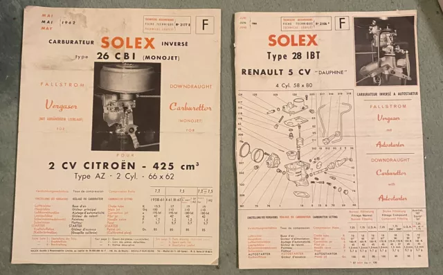 Fiches techniques SOLEX 1962-1964