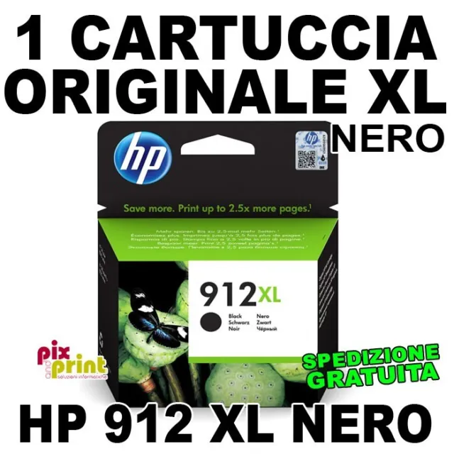 HP 912 XL NERO CARTUCCIA ORIGINALE ALTA CAPACITA' OfficeJet 8010 - Pro 8020