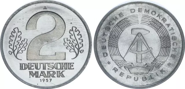 DDR 2 Mark 1957 Probeprägung in Chromstahl in 5 Mark Größe    56555