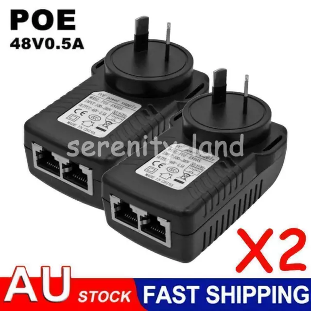 2x 48V 0.5A PoE Injector Power Ethernet Adapter for 802.3 af IP Camera Wlan AU M