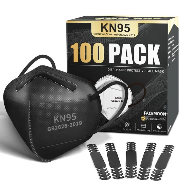 KN95 Face Masks Black Adults - 100 Pack KN95 Disposable Masks Comfortable 5-L...