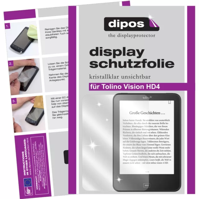 2x Schutzfolie für Tolino Vision HD4 klar Displayschutzfolie Folie dipos