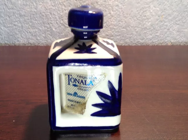 Vintage miniature hand-painted ceramic Tonala Tequila bottle (empty, 50ml)