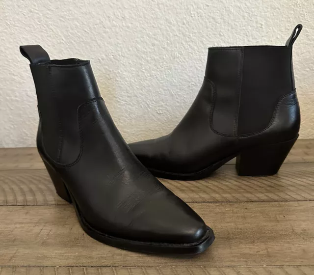 Everlane The Western Ankle Boot Leather Women's Size 7.5 EUC BLACK Made In Italy