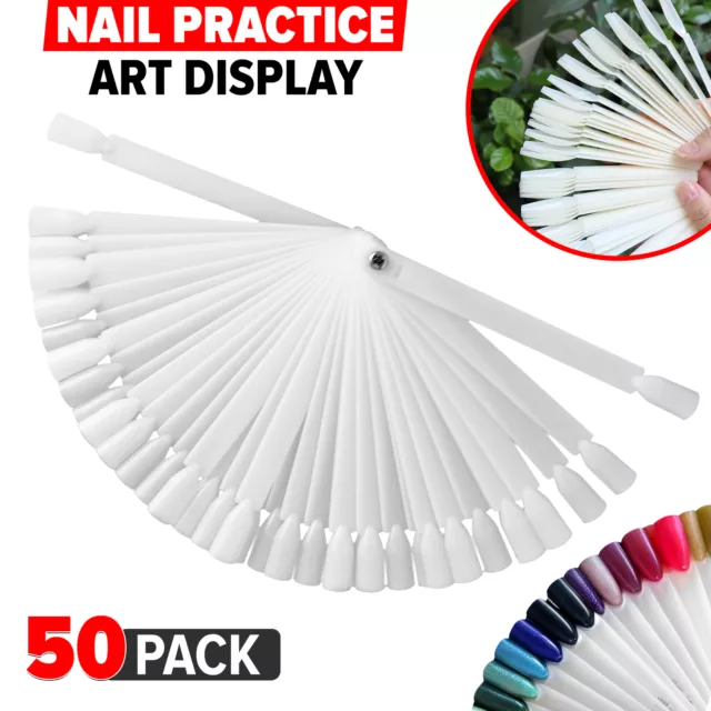 Nail Practice Art Display Polish Tips Fan Sticks Wheel False Clear Colour 50Pcs