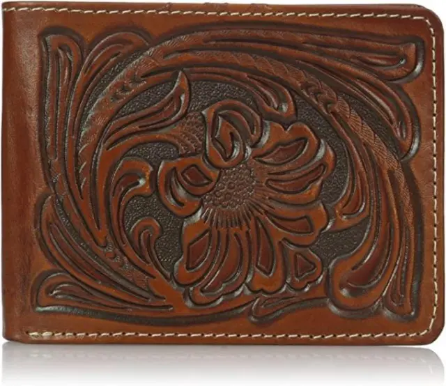 Nocona Western Mens Wallet Bifold Leather Tooled Floral Brown N5490608
