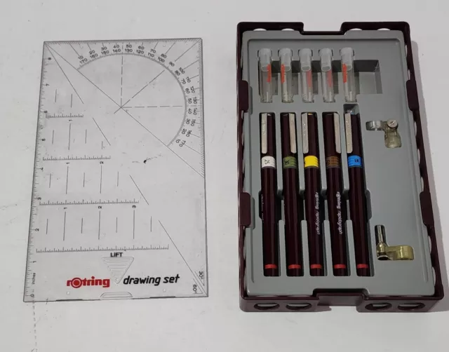 Vintage Rotring Rapidograph Technical Drawing 5 Pen Set Ink Kit West Germany