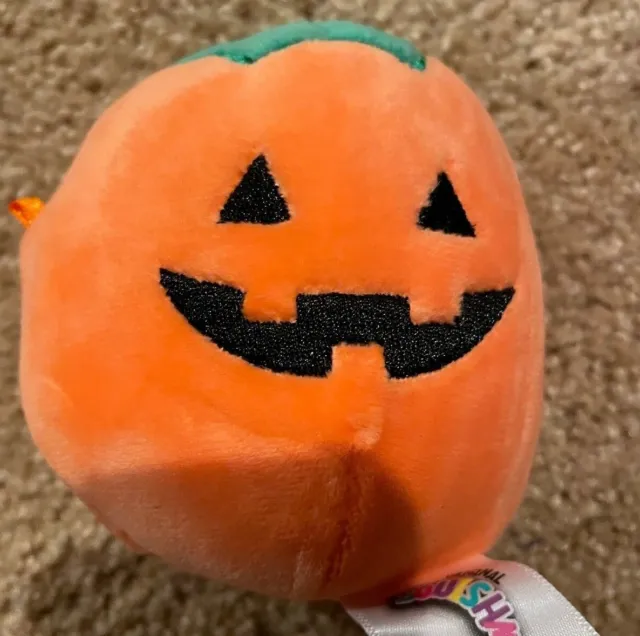 Kellytoy SQUISHMALLOWS Halloween Pet Plush Squeaky Toy: Paige the Pumpkin 3.5"
