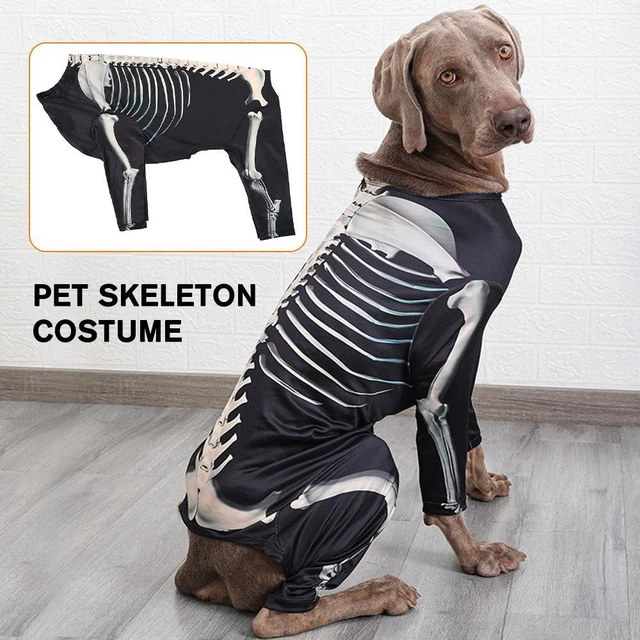 Costume Halloween Cane Pigiama Vestito Scheletro Animale Cosplay Abbigliamento Festa