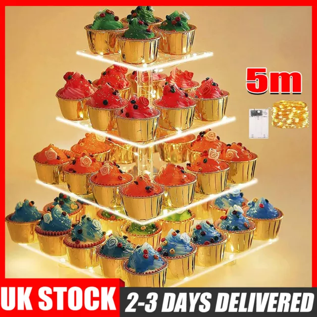 4 Tier Acrylic cake Display Stand Pastry Stand CupCake Hi Tea Holder Led Light
