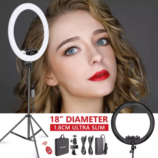Neewer 1.8cm Ultra Slim Ring Light Kit&Light Stand,Phone Clip,Hot Shoe Adapter