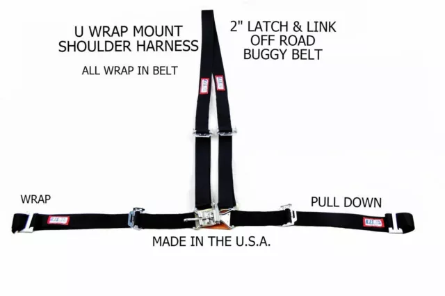 Rjs Racing 2" Buggy Off Road Seat Belt 3 Point U Harness Wrap In Black 4019601