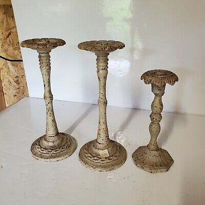 FARMHOUSE CAST IRON METAL shabby RUSTIC CANDLE STICK HOLDERS SET OF 3