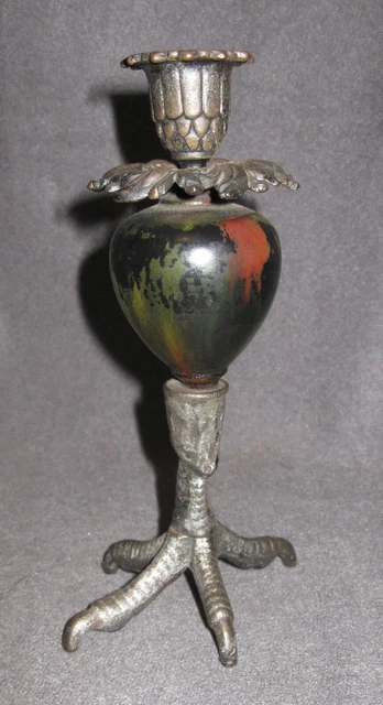 Cast Iron Claw Foot Candlestick Candle Holder Single Red Black Accent