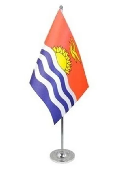 KIRIBATI DELUXE SATIN TABLE FLAG 9"X6" CHROME POLE & BASE Stands 15"