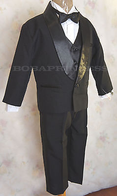 NEW BOY FORMAL TUXEDO SET BLACK Shawl Collar Sz L/2T/5/12/14,Wedding​/Recital