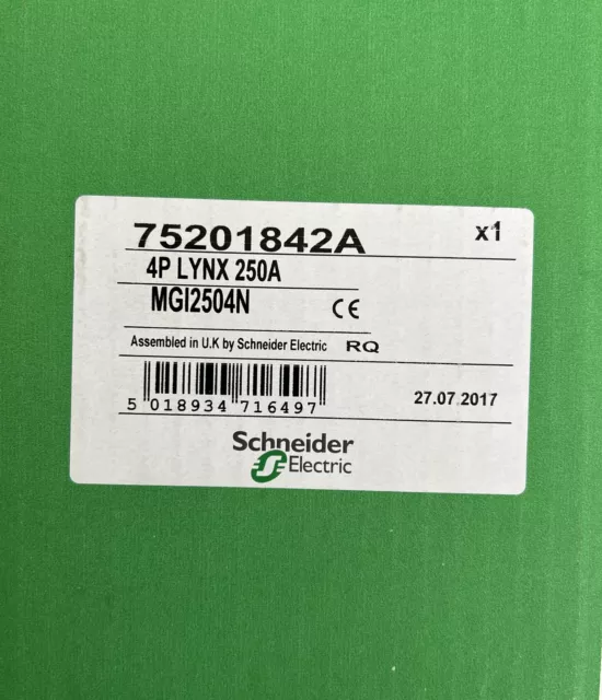 SCHNEIDER 250 AMP FOUR POLE MAIN SWITCH DISCONNECTOR MG12504N With Mounting Kit