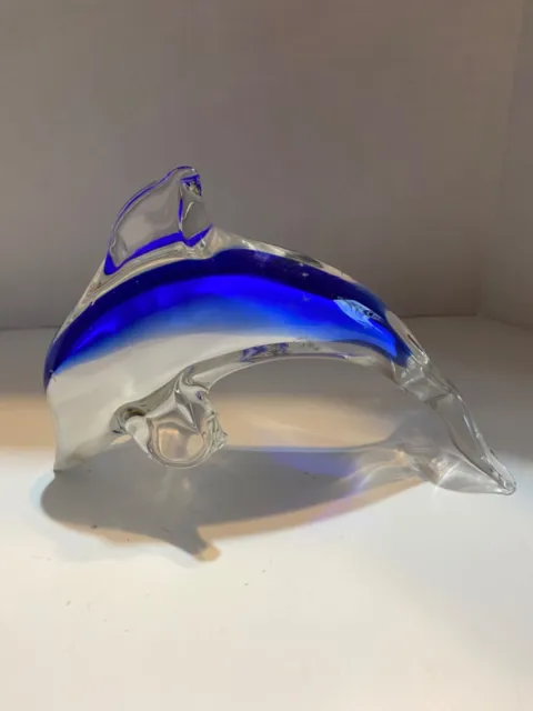 Dolphin Hand Blown Art Glass Figurine Murano Style Blue