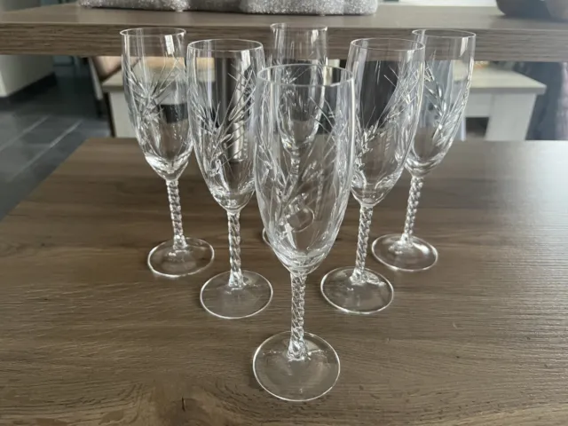 6 Verres Flûtes À Champagne Cristal D'arques Modèle Fleury  Epi