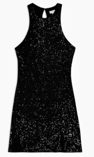 BNWT Topshop Sequin-embellished stretch-crepe mini dress in black Size UK 10