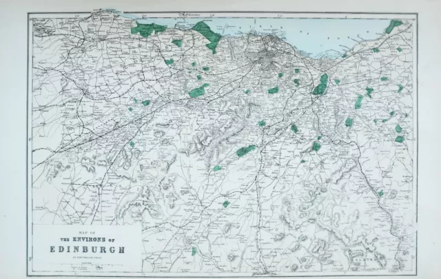 1883 Large Map Plan Environs Edinburgh Leith Prestonpans Bathgate Dalmony Park