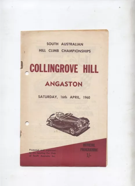 1960 Collingrove Hill Climb Programme Production Touring Racing Sports