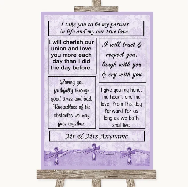 Lilac Shabby Chic Romantic Vows Personalised Wedding Sign