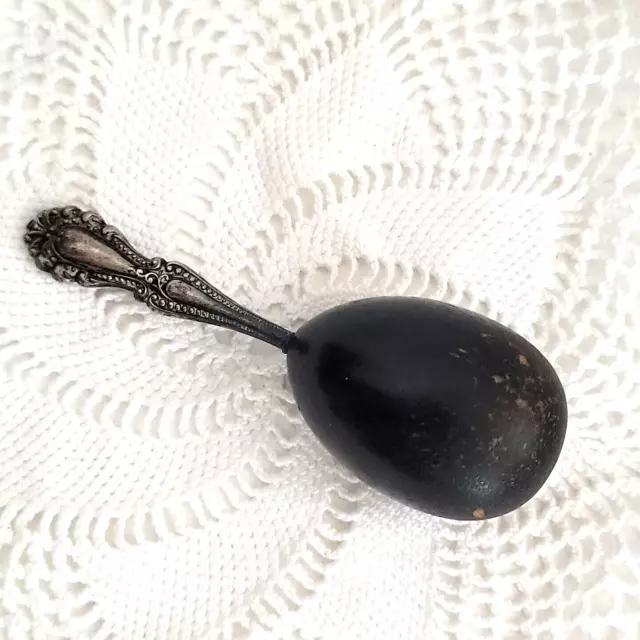 Antique Ebony Wooden Sock Darner With Sterling Silver Handle