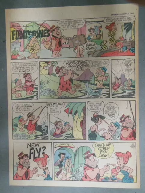 The Flintstones Sunday Page by Hanna-Barbera from 8/6/1966 Tabloid Size Page !