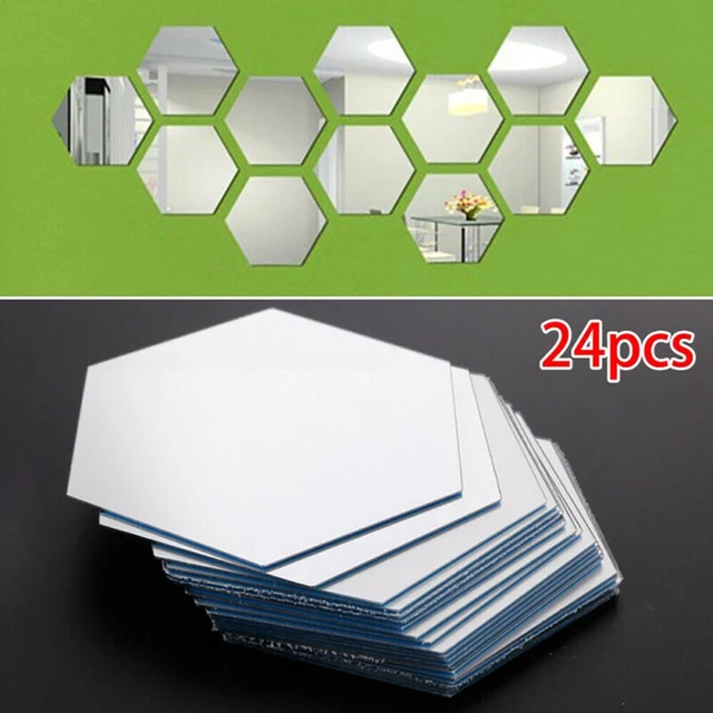 24pcs 3D Hexagon Mirror Sticker Self-adhesive Mosaic Tiles Bathroom Decorate