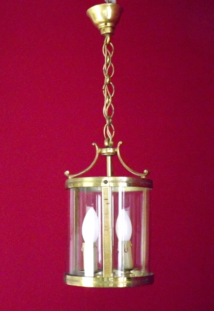 Französische Vintage Messing zylindrisches Glas Doppellicht hängende Deckenlaterne 4185