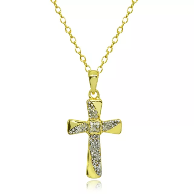 Couleurs Vives Croix 1/10ct Tdw Diamant Plaqué Or 925 Argent Collier, JK-I3