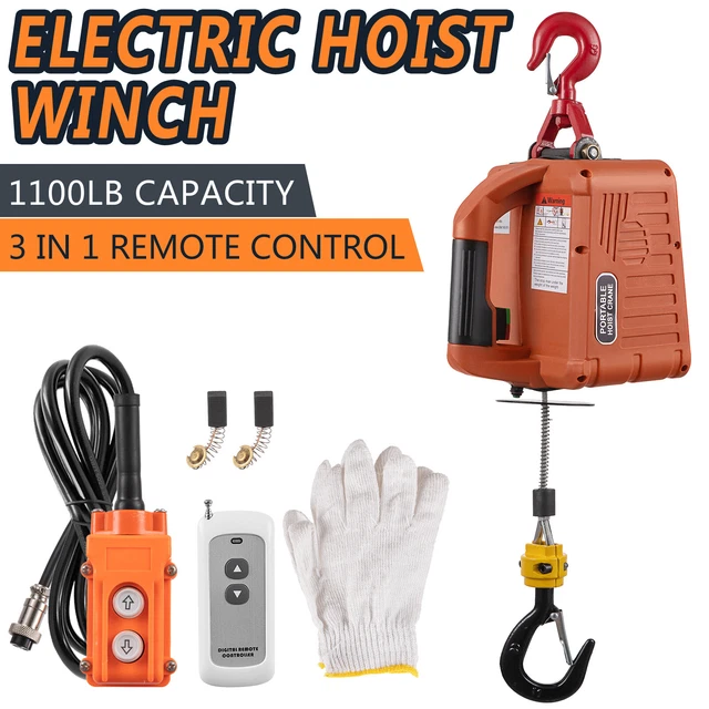 3 IN 1 Electric Hoist Winch Portable Crane 1100lbs Wired/Wireless