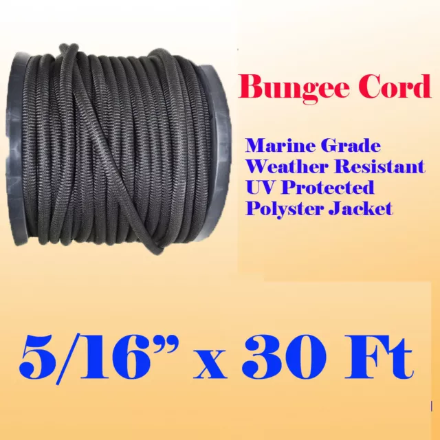 5/16" x 30 Ft (10 Yard) Premium Marine Grade Bungee Shock Stretch Cord UV Black