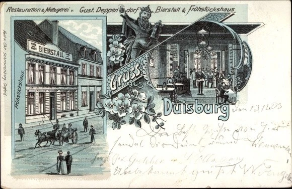Litho Duisburg im Ruhrgebiet, Restauration und Metzgerei... - 3130781