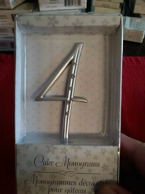 Silver Cake Monogram Numeral 4 with stones 3.5" tall