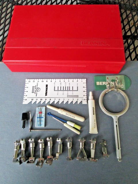 Bernina Red Accessories Box/Case with Presser Feet,Embroidery Hoop,Needles,More Bernina Red Accessories Box/Case with Presser Feet,Embroidery Hoop,Needles,More