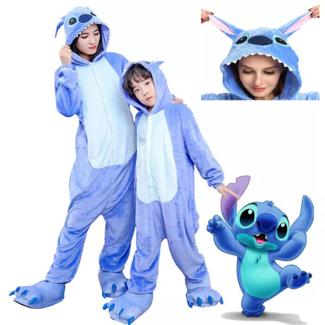 Blauer Stitch Cartoon Tier Pyjama Erwachsene Kids Cosplay Karneval Party Kostüm