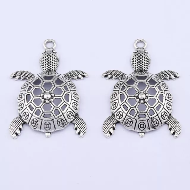 6 Antique Silver Large Sea Turtle Tortoise Charms Pendants For Necklace Making