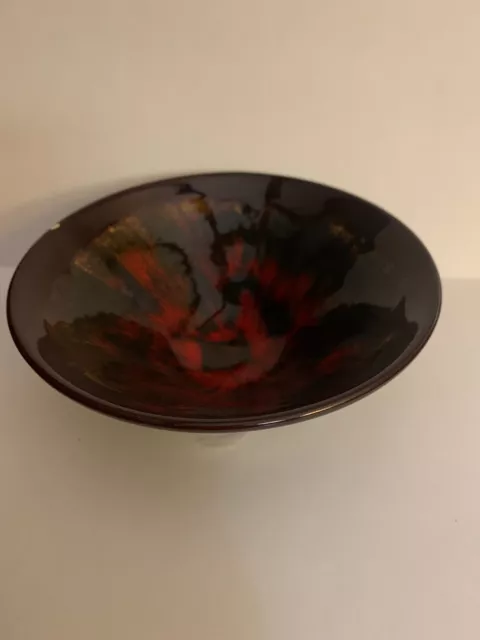 Decorative Bowl Dark Brown with orange drip glaze interior signed "Elcee" 4-1/2"