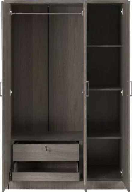 Lisbon 3 Door 1 Drawer Shelved with Mirror Wardrobe in Black Wood Grain Effect 3