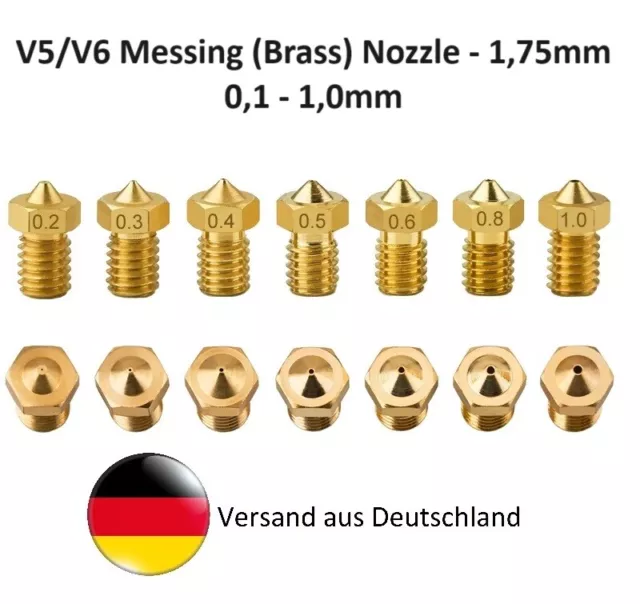 E3D V5 V6 Nozzle Düse 0,1-1,0 mm, Messing, Mega S Chiron 4Max Kobra Neo - TOP!