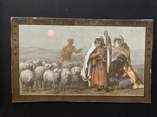 1870s Charles Goodall & Son Christmas card Shepherds with flock Hark!