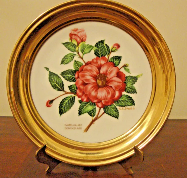 Winterling Roslau Brass Rim Plate Camellia by Stoku Bavaria Vintage