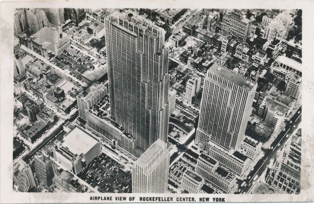 NEW YORK CITY - Rockefeller Center Airplane View Real Photo Postcard rppc