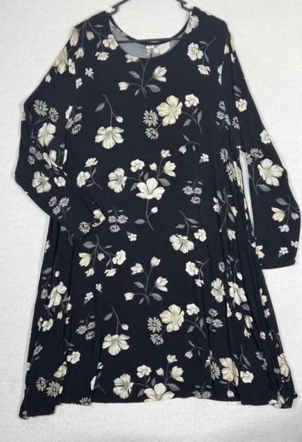 Old Navy Black Floral Print Dress Womens XXL Swing