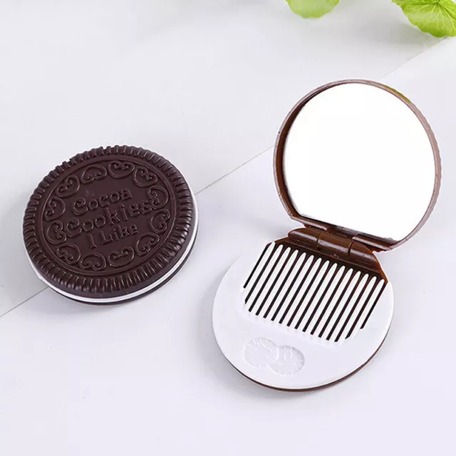 Portable Mini Mirror Pocket Chocolate Cookie Biscuits Folding Mirror With Comb