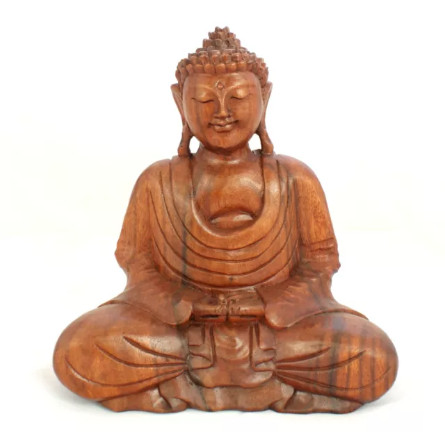 Hand Carved Wooden 30cm Meditating Dhyana Mudra Buddha Statue Thai Christmas