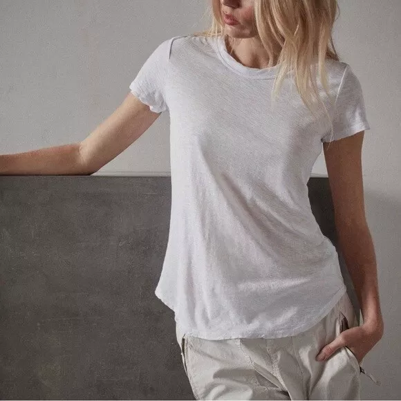 James Perse White Sheer Slub Crew Neck Tee Size 2 (M) *FLAW*